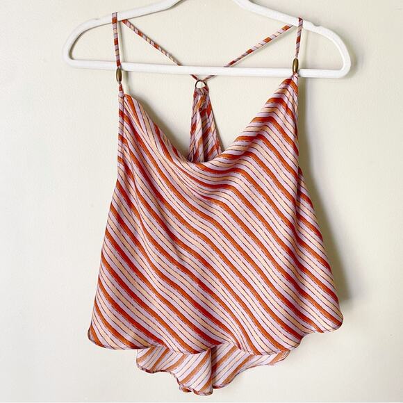 Free People | Stevie Cowl Neck Cami Tank Top Boho Stripe Silky Red Orange XS - Picture 3 of 8